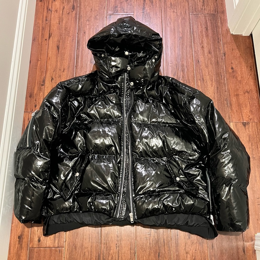 AOC Patent Black Coat Jacket Sexy Winter Ready size small EUC $$$